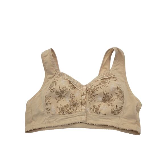 Glamorette Tan Floral Snap Button Front Closure Lingerie Wire Free Bra Size 40 - Picture 1 of 7